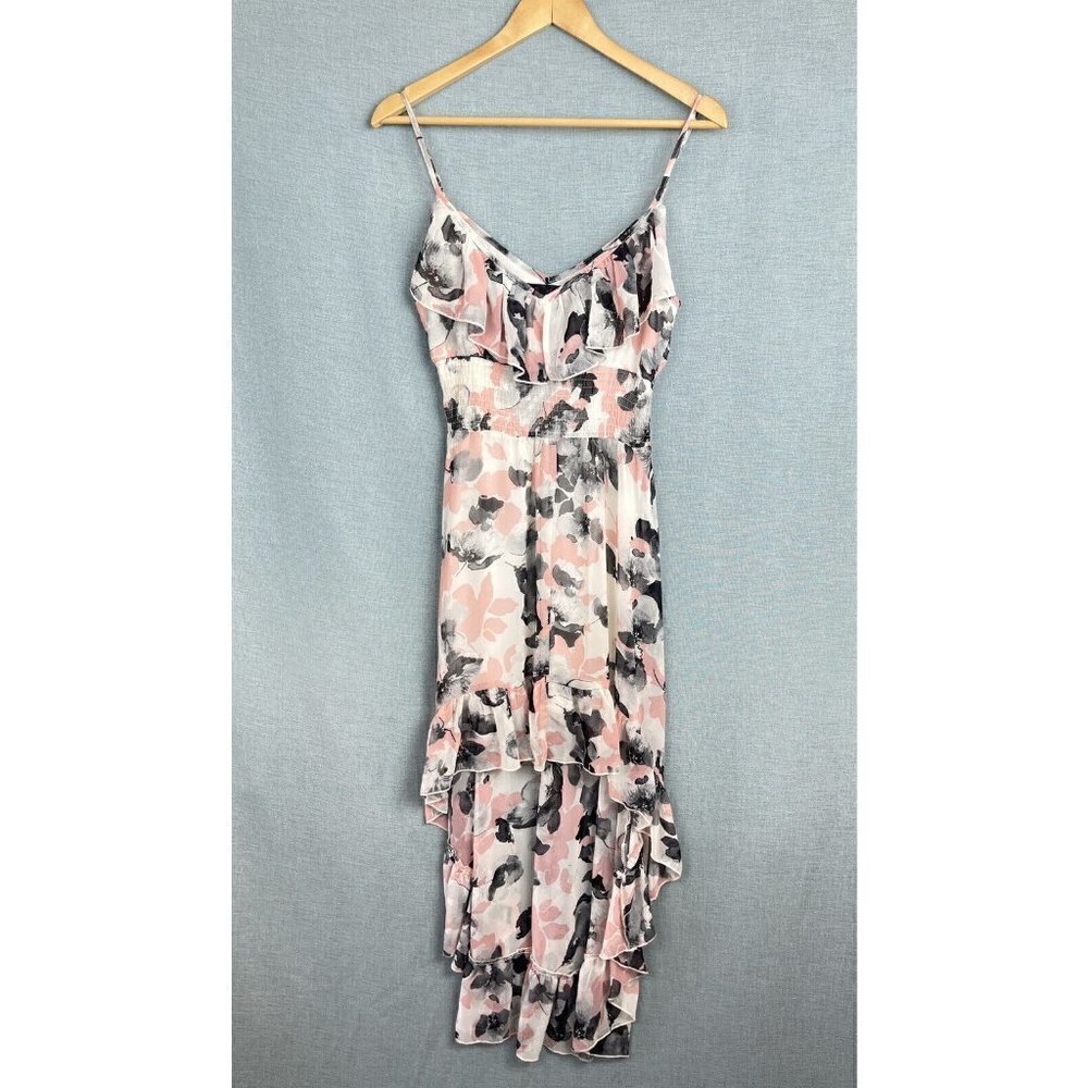HS Heart Soul Pink Gray Floral Ruffle High Low‎ Dress Women’s Extra Small